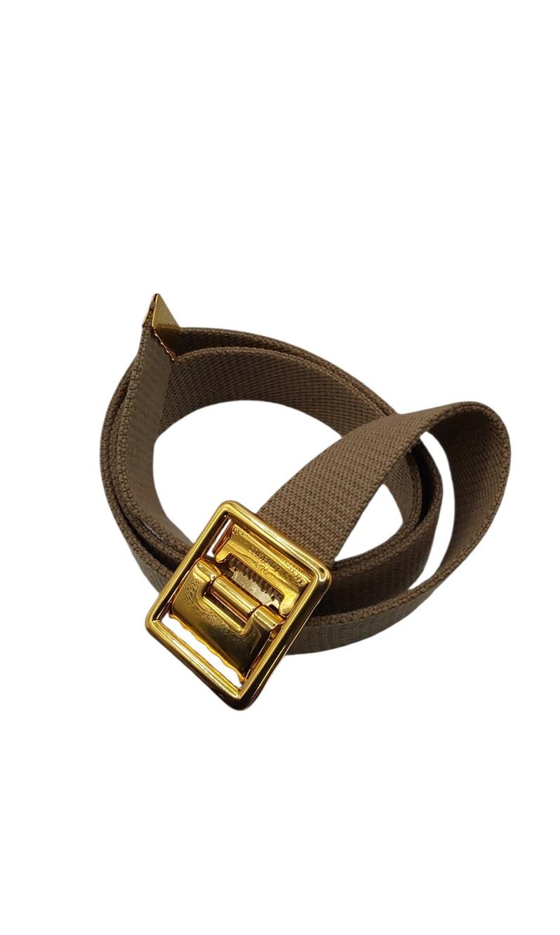 US Marine Corps USMC Web Belt Gold Plated Open Face Buckle Khaki Cotton SZ 40"